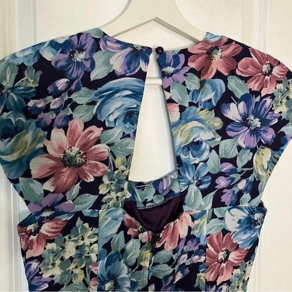 Vtg Karin Stevens‎ Maxi Dress Floral Cut Out Back Romantic Flowy Cottage Prairie - Picture 8 of 8